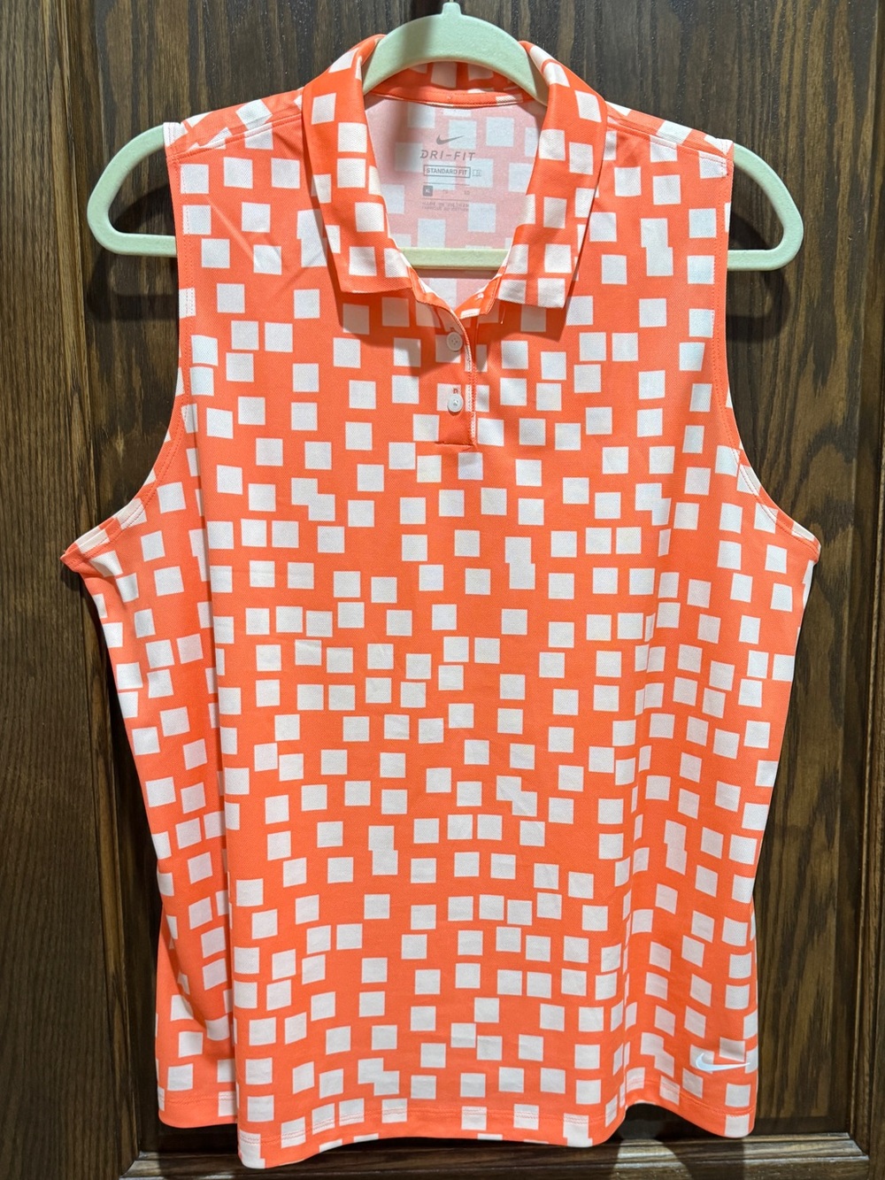 Nike Dri-Fit Orange White Golf Tennis Pickleball Sleeveless Polo Tank Top Shirt